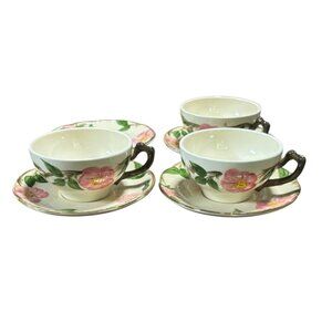 Franciscan Earthenware Flat Cup Saucer Set Desert Rose 3 cups 4 saucers VTG 80s